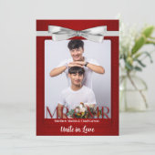 Invitation M. et M. Red Damask Mariage photo Deux pièces (Debout devant)