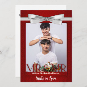 Invitation M. et M. Red Damask Mariage photo Deux pièces