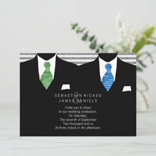 Invitation M. et M. Suit et Cravate Gay Mariage (Debout devant)