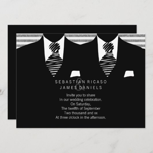 Invitation M. et M. Suit et Cravate Gay Mariage (Devant / Derrière)