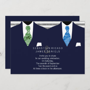 Invitation M. et M. Suit et Cravate Gay Mariage (Marine)