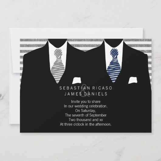 Invitation M. et M. Suit et Cravate (gris / bleu) Mariage gri (Devant)