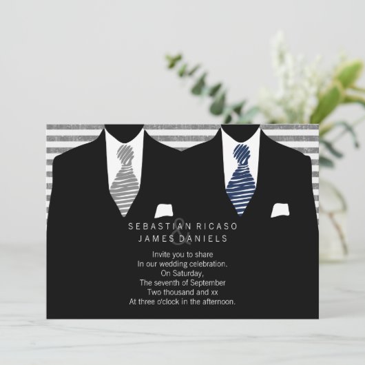 Invitation M. et M. Suit et Cravate (gris / bleu) Mariage gri (Debout devant)