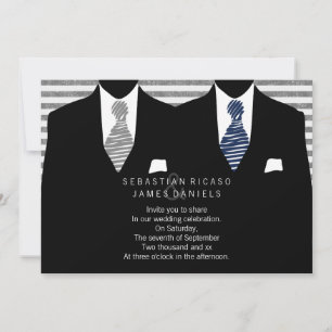 Invitation M. et M. Suit et Cravate (gris / bleu) Mariage gri