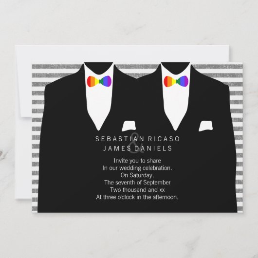 Invitation M. et M. Suit et Rainbow Bow Cravate Mariage gay (Devant)