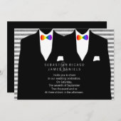 Invitation M. et M. Suit et Rainbow Bow Cravate Mariage gay (Devant / Derrière)