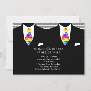 Invitation M. et M. Suit et Rainbow Cravate Mariage gay