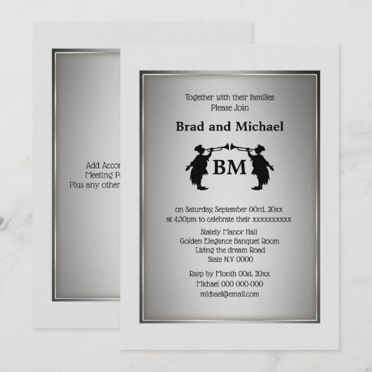 Invitation M. et M. Trumpet soufflent noir blanc argenté (Devant / Derrière)