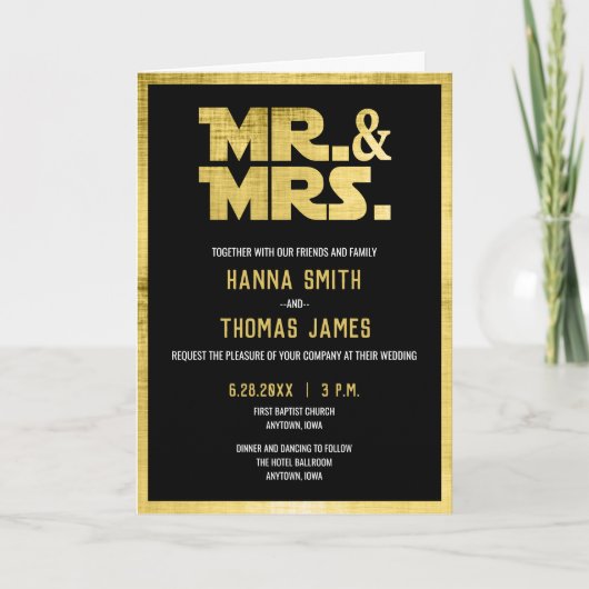 Invitation M. et Mme Black Gold Sci Fi Mariage à thème (Devant)