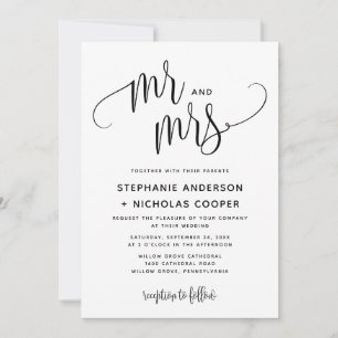 Invitation M. et Mme Black Lovely Mariage de typographie de s