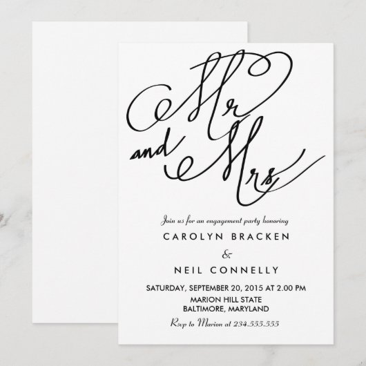 Invitation M. Et Mme Classy Typography (Devant / Derrière)