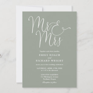Invitation M. et Mme Code QR Mariage Vert Sauge Moderne