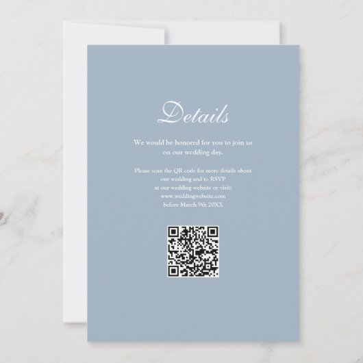 Invitation M. Et Mme Code QR Moderne Dusty Mariage bleu (Dos)