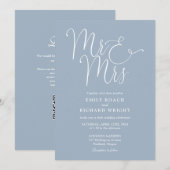 Invitation M. et Mme Code QR Moderne Mariage Bleu Poussiéreux (Devant / Derrière)