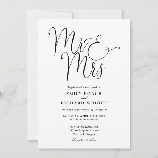 Invitation M. Et Mme Code QR Moderne Mariage noir et blanc (Devant)