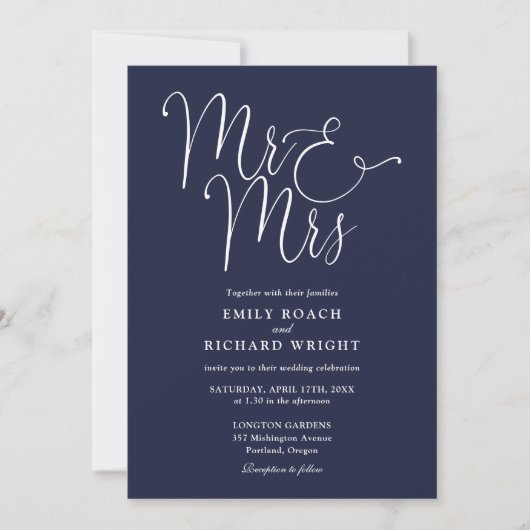 Invitation M. Et Mme Code QR moderne Marine Mariage bleu (Devant)