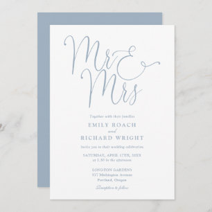 Invitation M. Et Mme Elegant Script Dusty Blue Mariage