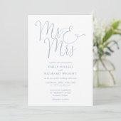 Invitation M. et Mme Elegant Script Mariage Bleu Poussiéreux (Debout devant)