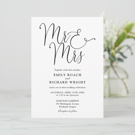 Invitation M. Et Mme Elegant Script Mariage noir et blanc (Debout devant)