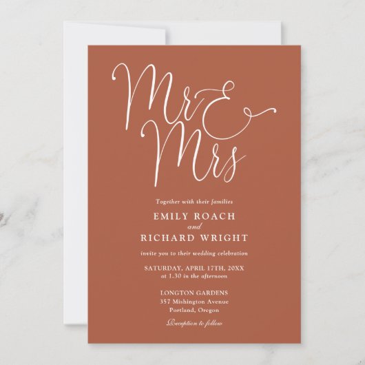 Invitation M. Et Mme Elegant Script Terracotta Mariage (Devant)