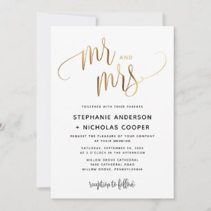 Invitation M. et Mme Gold Lovely Mariage de typographie de sc