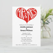 Invitation M. et Mme Mariage en forme de coeur rouge et blanc (Debout devant)