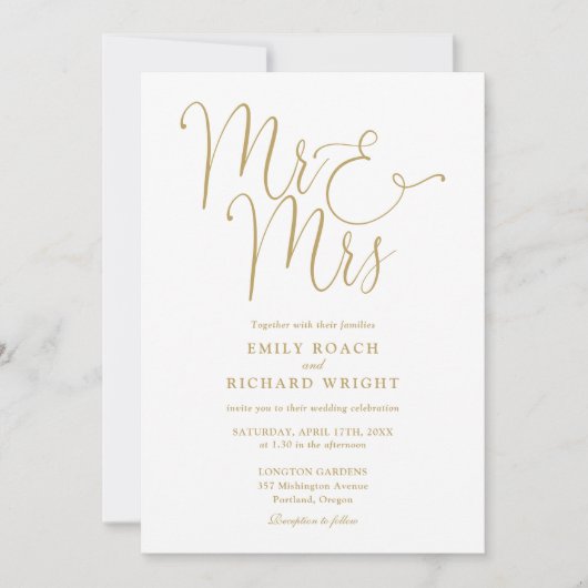 Invitation M. Et Mme Modern QR Code Mariage Or (Devant)