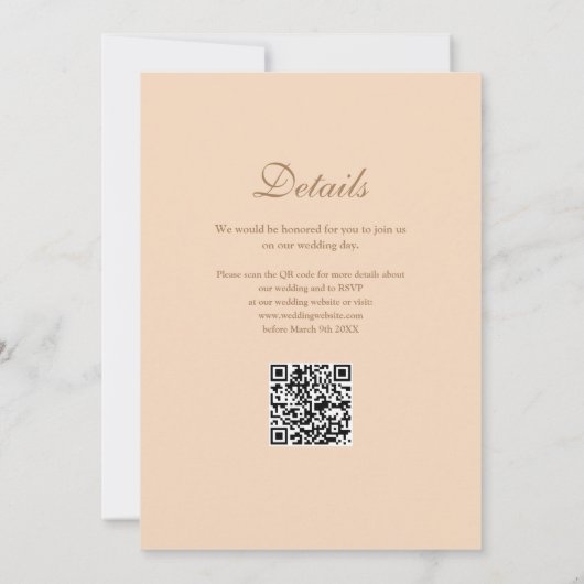 Invitation M. Et Mme Moderne QR Code Mariage Soft Peach (Dos)