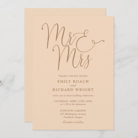 Invitation M. Et Mme Moderne QR Code Mariage Soft Peach (Devant / Derrière)