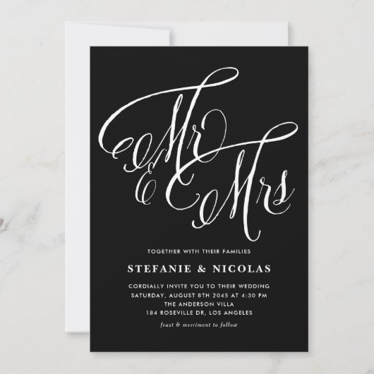 Invitation M. et Mme Rustic Calligraphy Mariage noir (Devant)