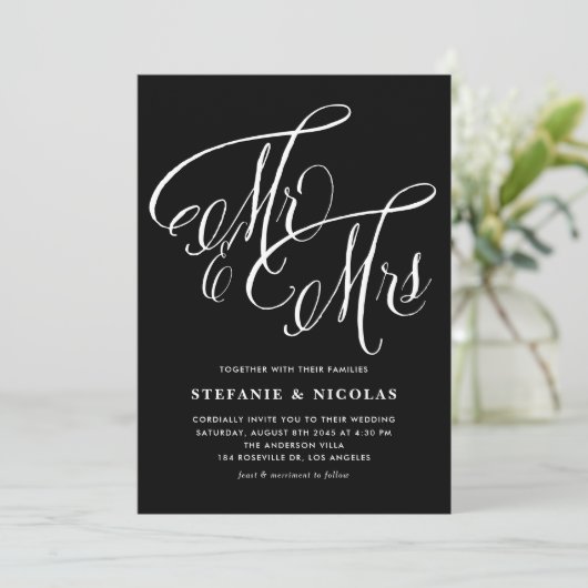 Invitation M. et Mme Rustic Calligraphy Mariage noir (Debout devant)