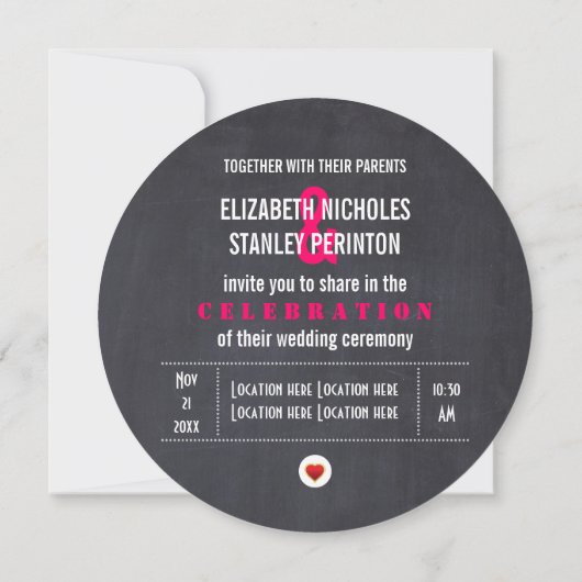Invitation M. et Mme Typographie moderne mariage rose noir (Dos)