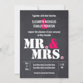 Invitation M. et Mme Typographie moderne mariage rose noir (Devant)
