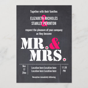 Invitation M. et Mme Typographie moderne mariage rose noir