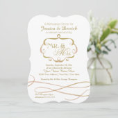 Invitation M. et Mme Typography Flourish Scroll Aquarelle (Debout devant)
