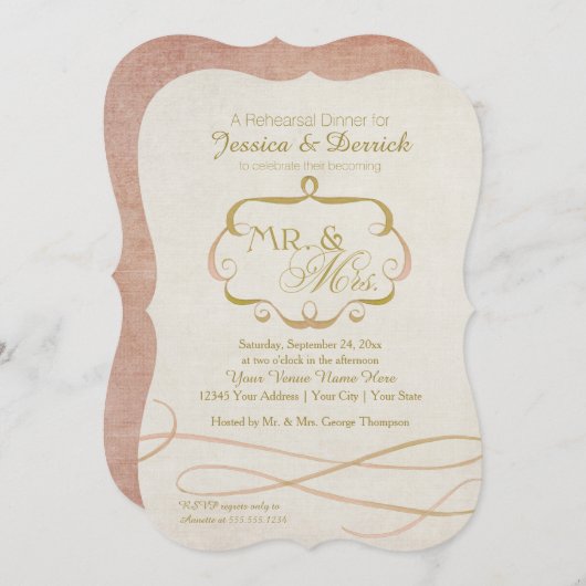 Invitation M. et Mme Typography Flourish Scroll Aquarelle (Devant / Derrière)