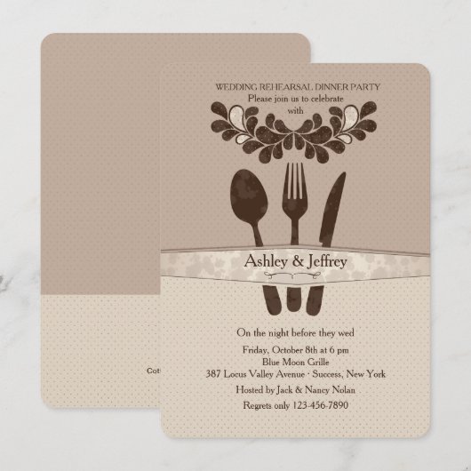 Invitation M. et Mme Ustensiles Dîner de répétition de mariag (Devant / Derrière)