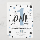 Invitation M. l'invitation d'anniversaire Boy Black Blue (Devant / Derrière)