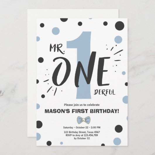 Invitation M. l'invitation d'anniversaire Boy Black Blue (Devant / Derrière)