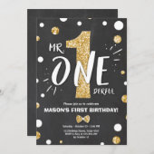 Invitation M. l'invitation d'anniversaire Boy Black Gold (Devant / Derrière)