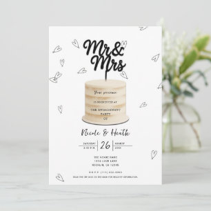 Invitation M. & Mme Cake & Hearts Noir Blanc Fiançailles