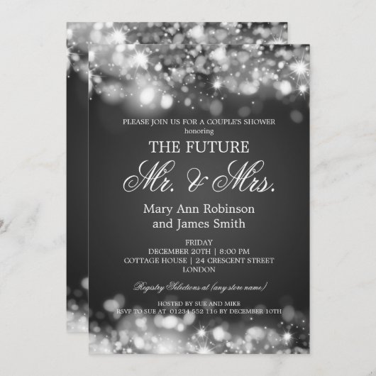Invitation M. Mme Couples Douche Argent Éclairage (Devant / Derrière)