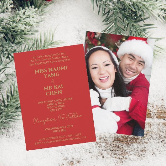 Invitation M. & Mme Elegant Mariage rouge de script or