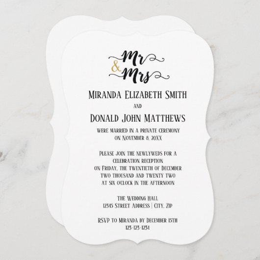 Invitation M. & Mme -Faire-part de mariage (Devant / Derrière)