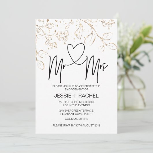 Invitation M. & Mme Fiançailles Modern Gold Engagé (Debout devant)