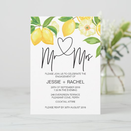 Invitation M. & Mme Fiançailles Summer Lemons Engagé (Debout devant)