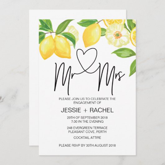 Invitation M. & Mme Fiançailles Summer Lemons Engagé (Devant / Derrière)
