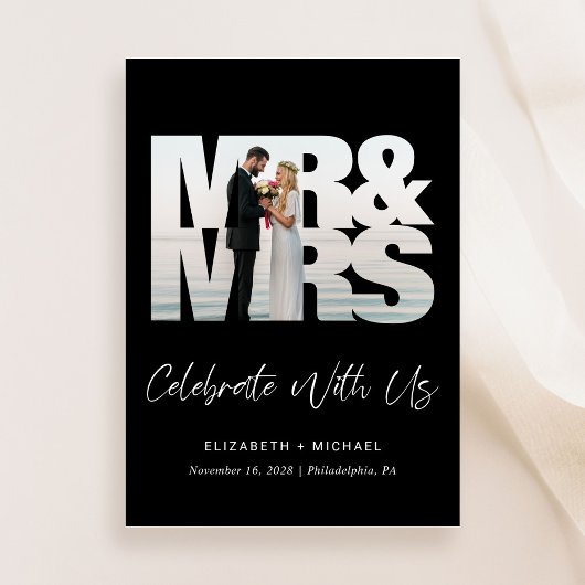 Invitation M. Mme Photo Réception de mariage noir
