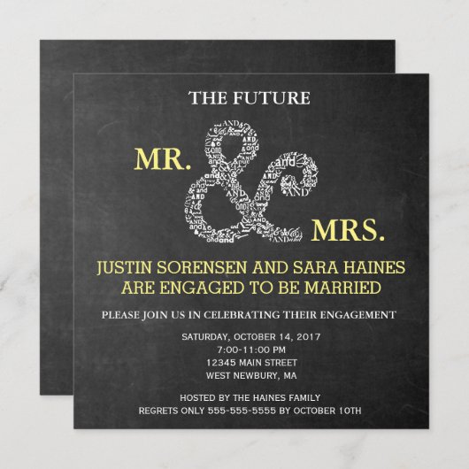 Invitation M. & Mme Rustic Chalkboard Fiançailles Rehearsal (Devant / Derrière)
