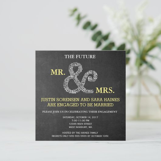 Invitation M. & Mme Rustic Chalkboard Fiançailles Rehearsal (Debout devant)